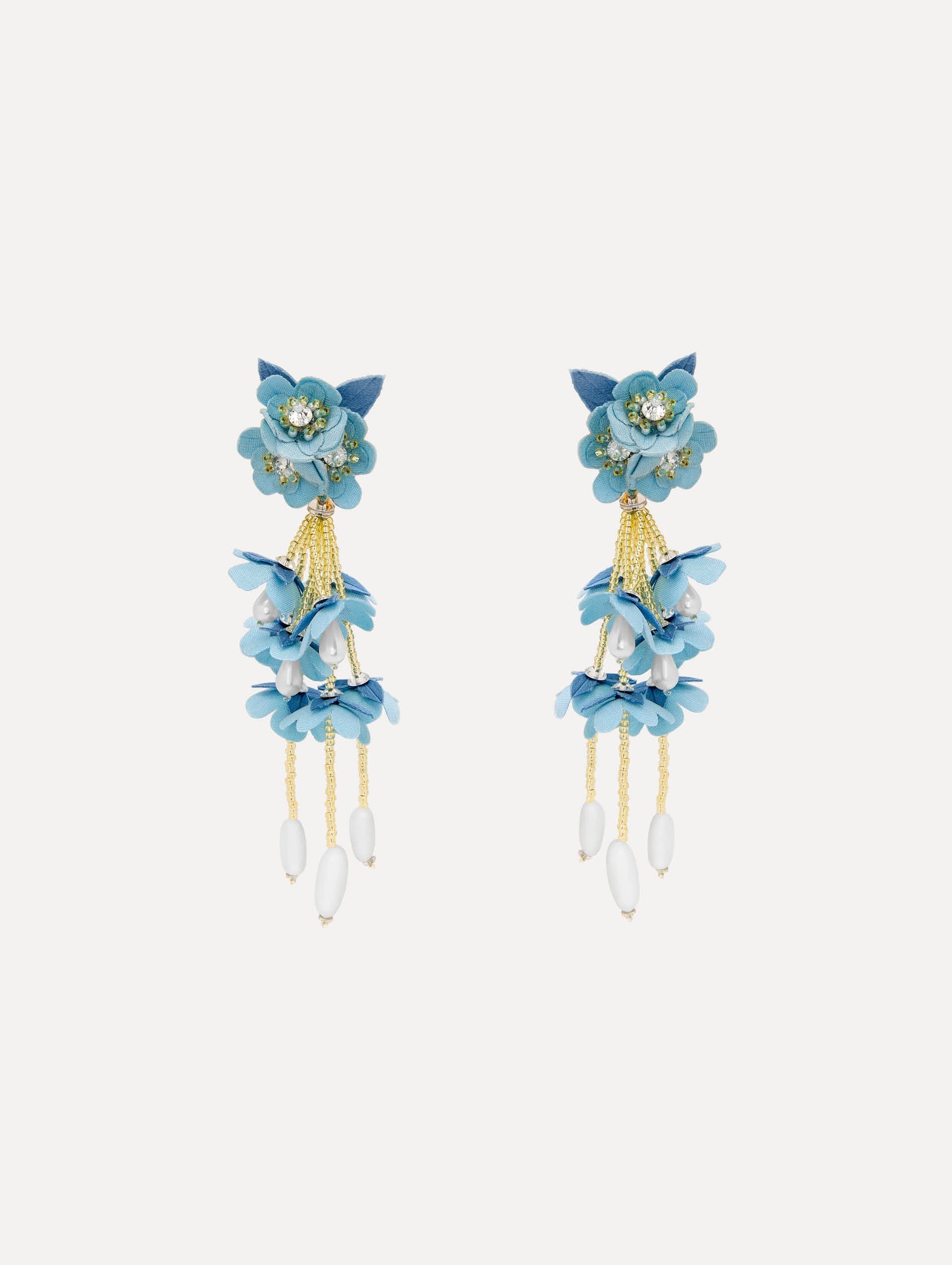 BEADED FLOWER DROP CLIP ON EARRINGS