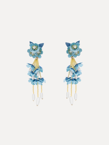 BEADED FLOWER DROP CLIP ON EARRINGS