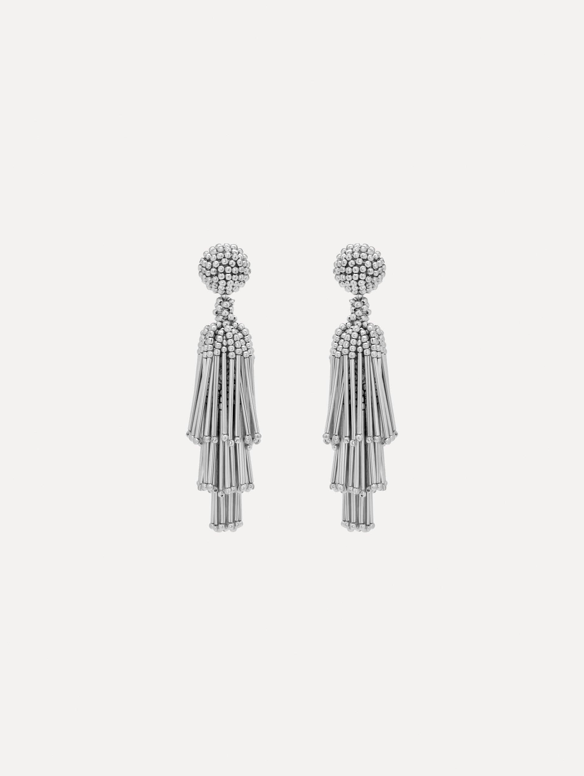 BEADED FRINGE TASSEL CLIP ON EARRINGS