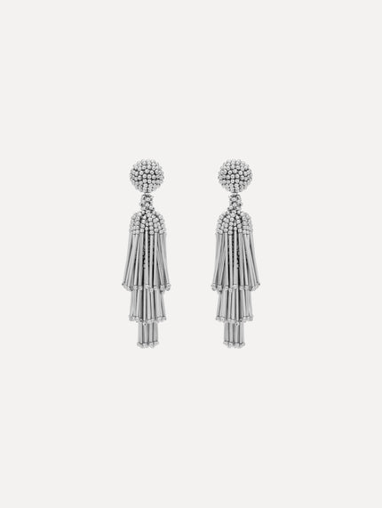 BEADED FRINGE TASSEL CLIP ON EARRINGS