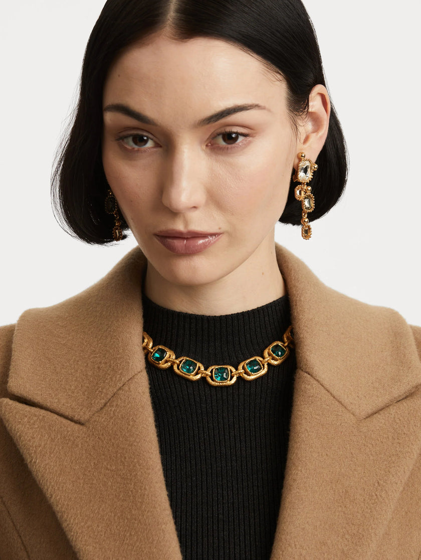 RECTANGLE CRYSTAL CHAIN LINK NECKLACE