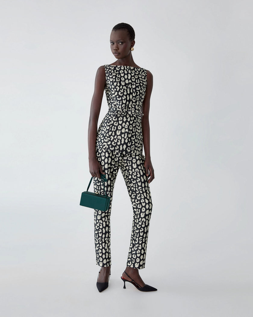 LEOPARD SPOT JACQUARD CIGARETTE PANTS