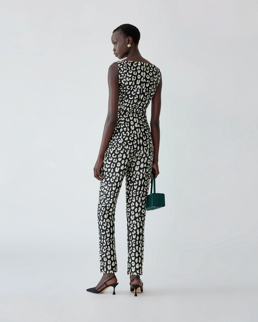 LEOPARD SPOT JACQUARD CIGARETTE PANTS