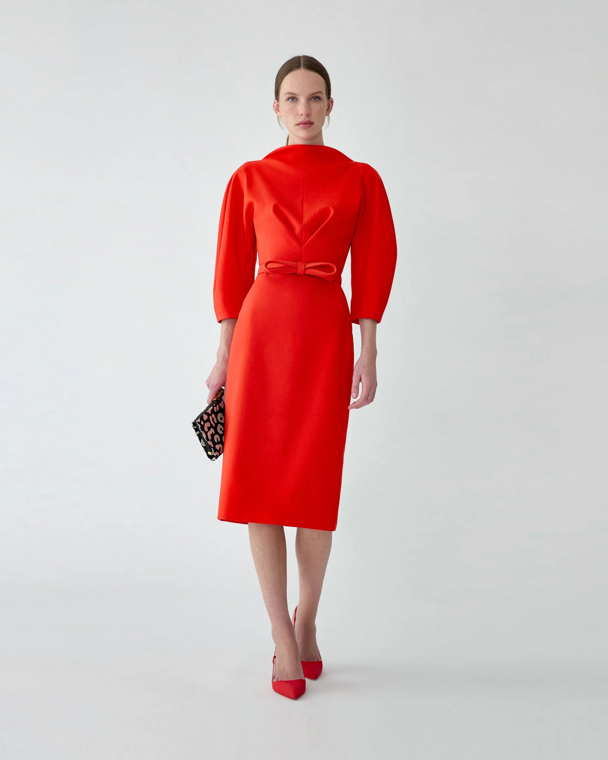 DRAPED NECK SHEATH DRESS
