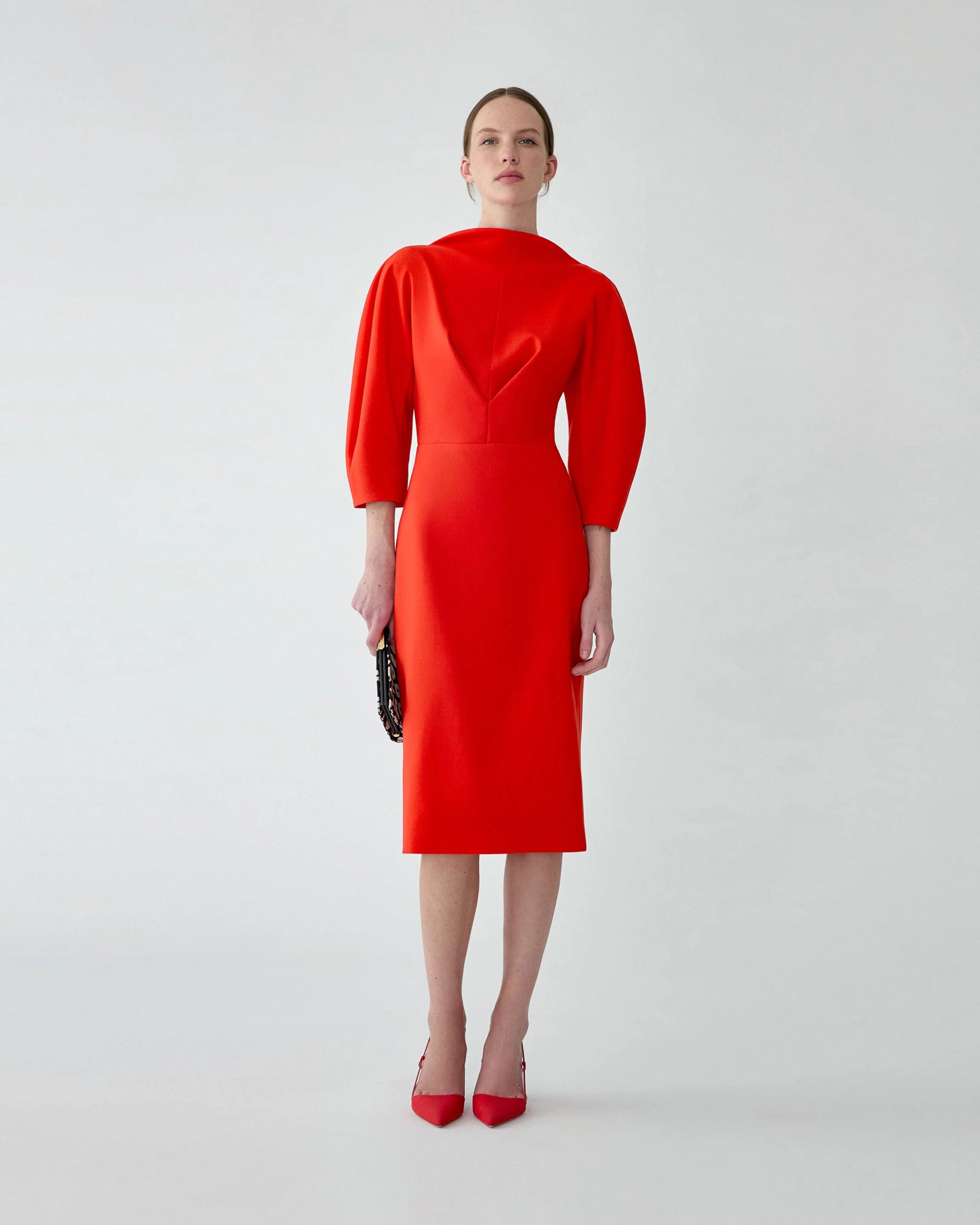 DRAPED NECK SHEATH DRESS