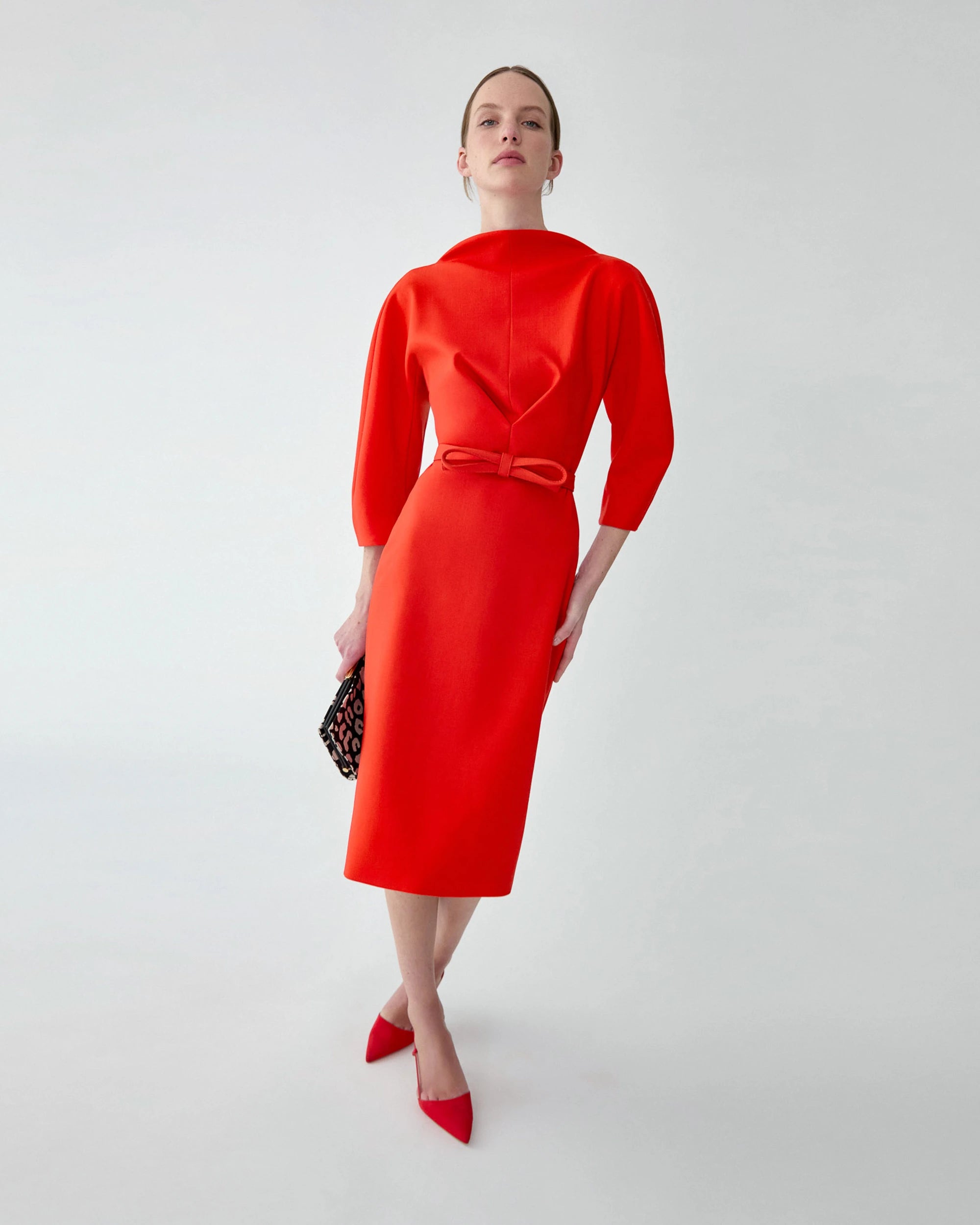 DRAPED NECK SHEATH DRESS