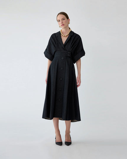DENIM SHIRT DRESS IN BLACK DENIM