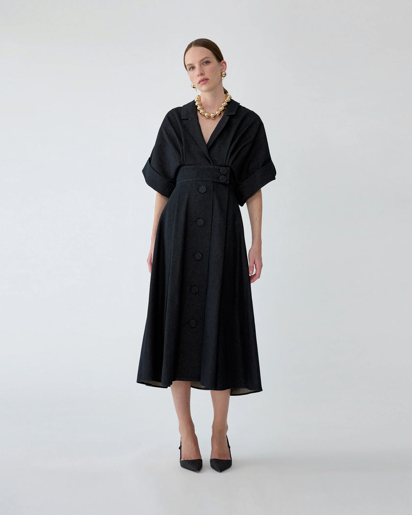 DENIM SHIRT DRESS IN BLACK DENIM