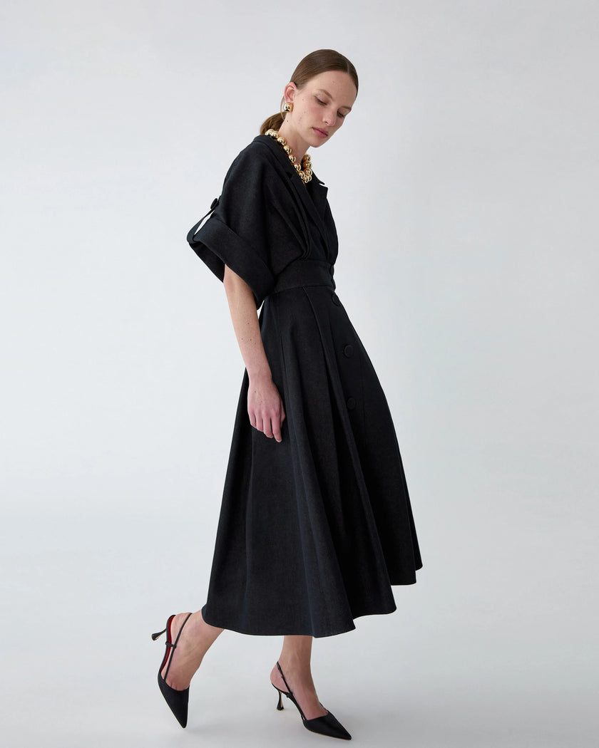 DENIM SHIRT DRESS IN BLACK DENIM