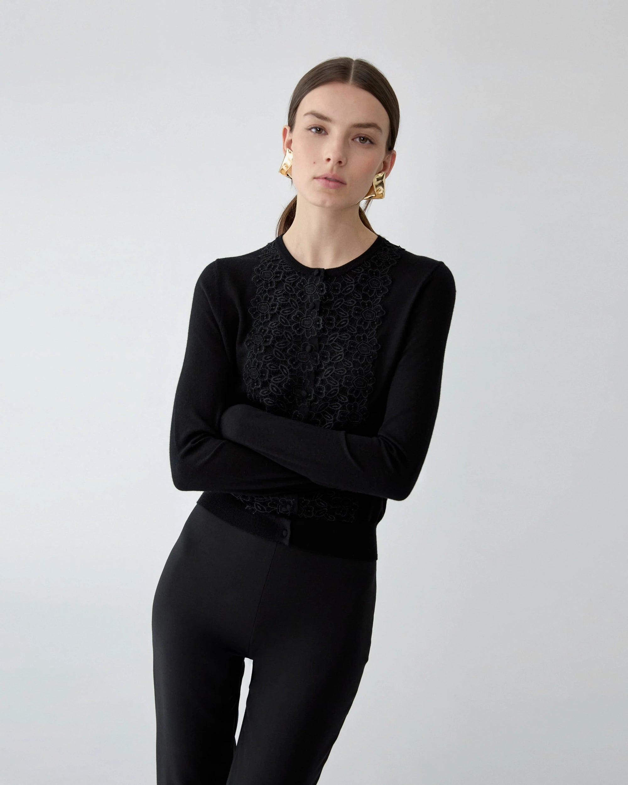 MERINO SILK CARDIGAN WITH LACE