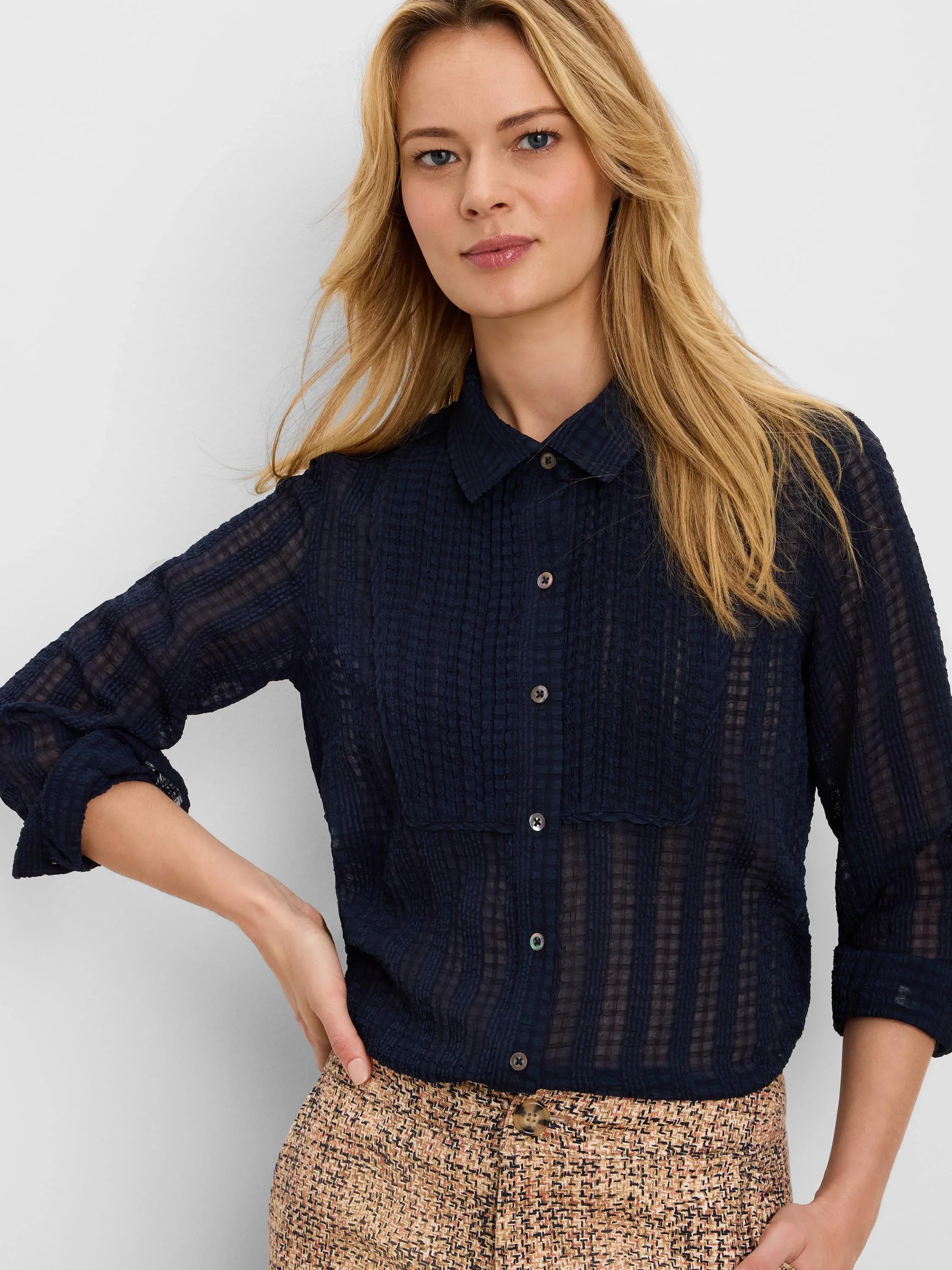 CHIFFON JACQUARD TUXEDO SHIRT