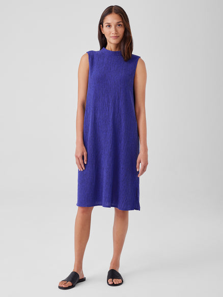 MOCK NECK DRESS WITH WOVEN PLISSE