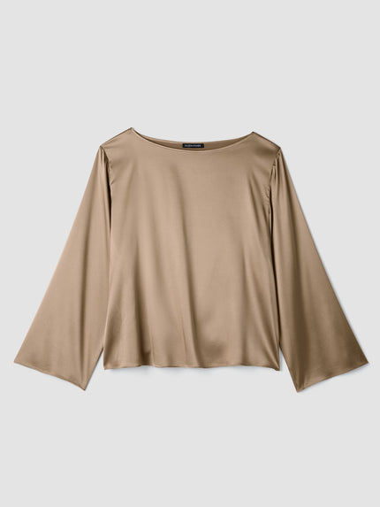 STRETCH SILK CHARMEUSE BATEAU NECK TOP