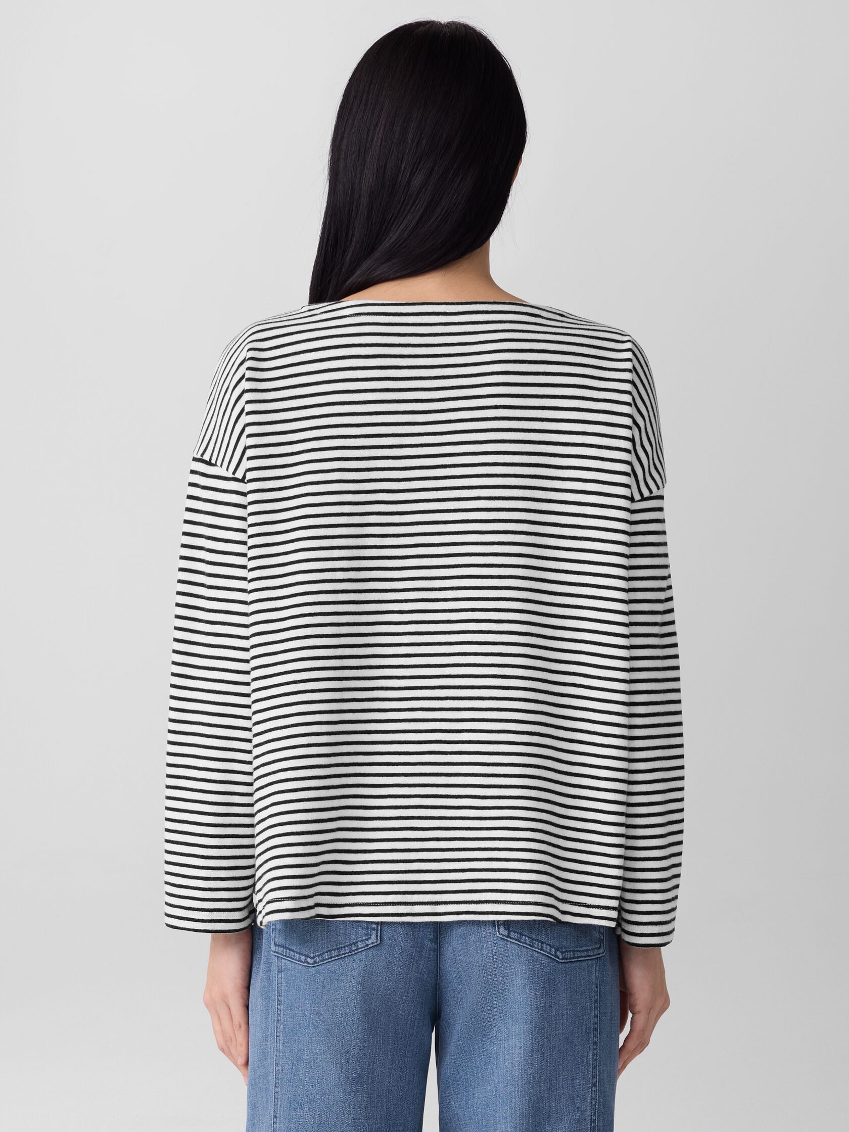 STRIPED ORGANIC COTTON SLUB BATEAU NECK TOP