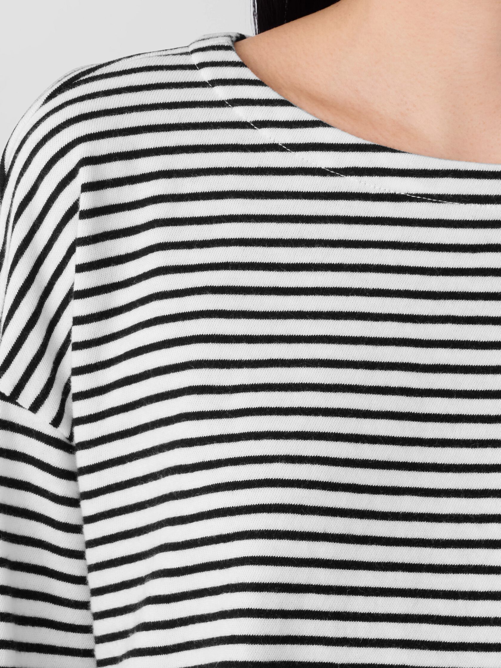 STRIPED ORGANIC COTTON SLUB BATEAU NECK TOP