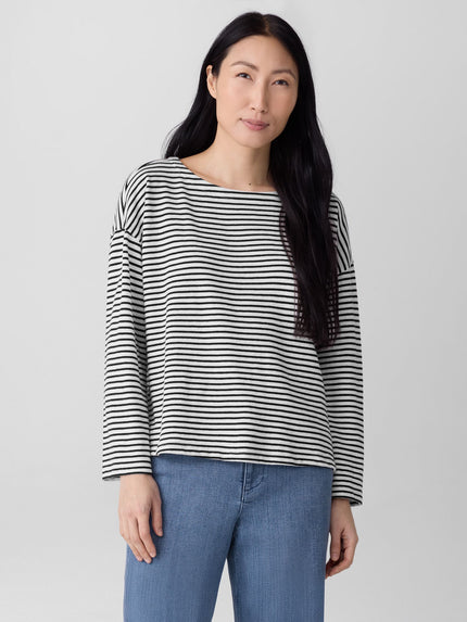 STRIPED ORGANIC COTTON SLUB BATEAU NECK TOP
