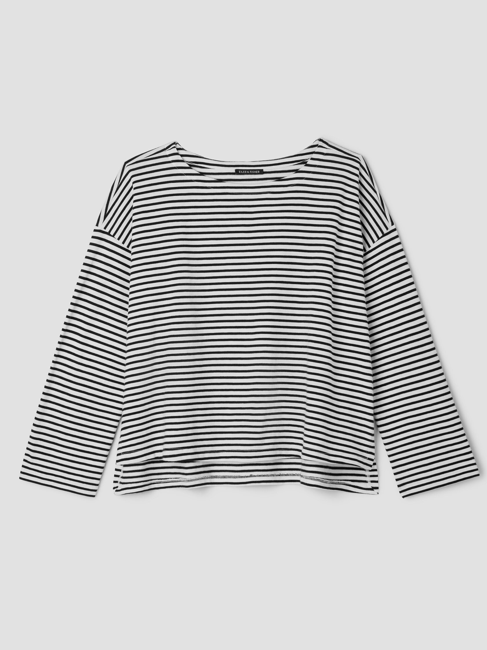 STRIPED ORGANIC COTTON SLUB BATEAU NECK TOP