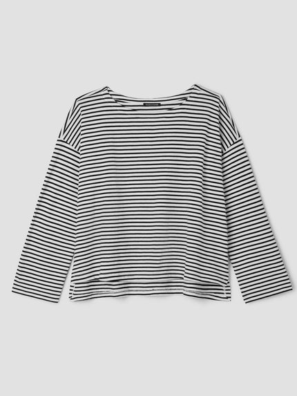 STRIPED ORGANIC COTTON SLUB BATEAU NECK TOP