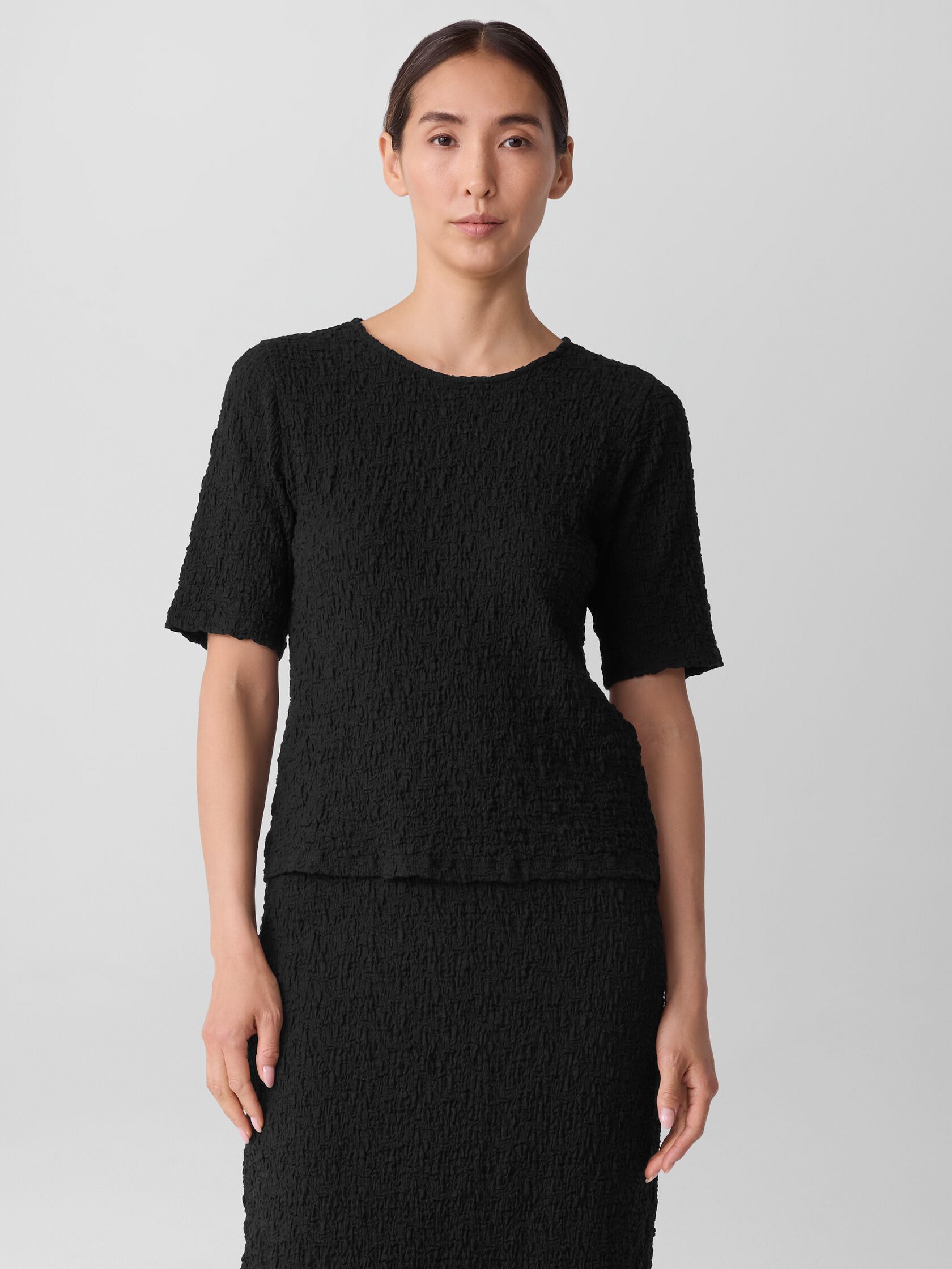 BUBBLE JACQUARD CREW NECK TOP
