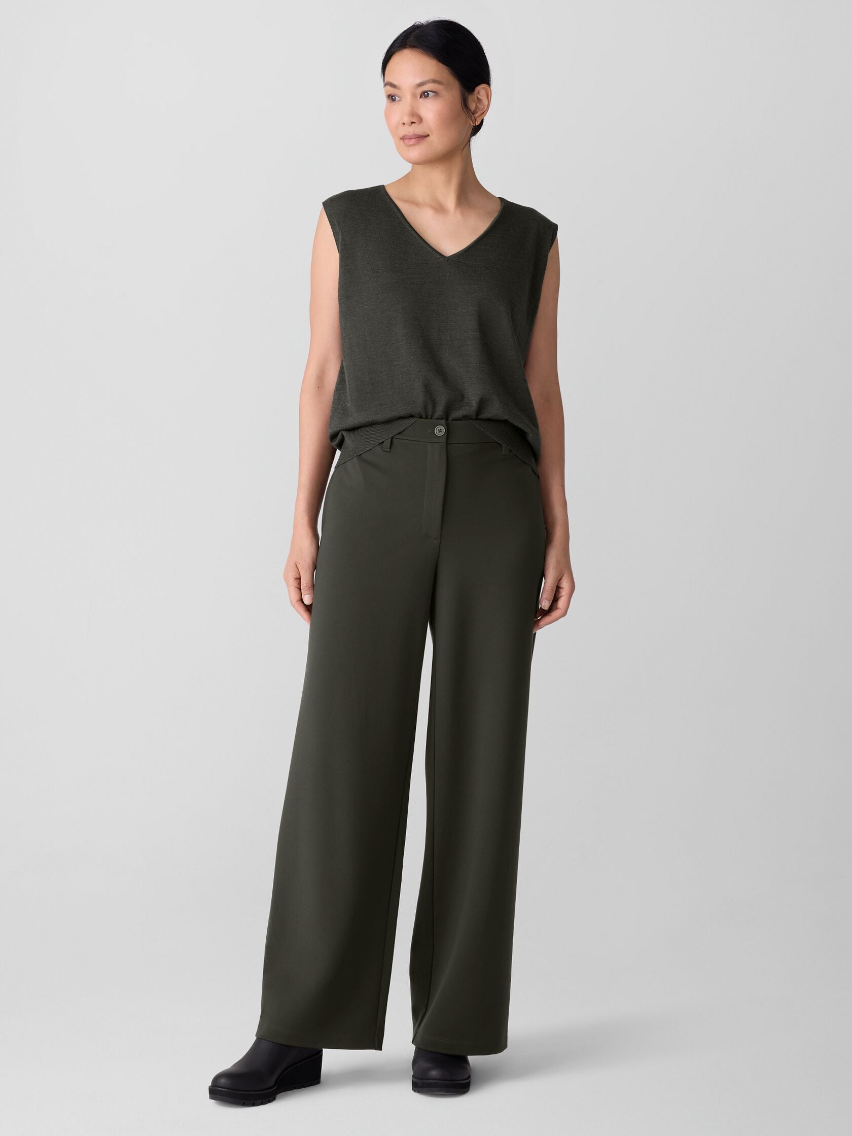 WASHABLE FLEX PONTE WIDE LEG TROUSER PANT