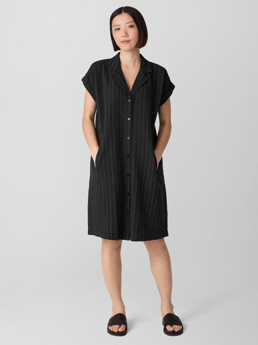 COTTON BLEND STRIPE STITCH SHIRTDRESS