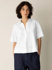 ORGANIC COTTON POPLIN SPLIT NECK TOP