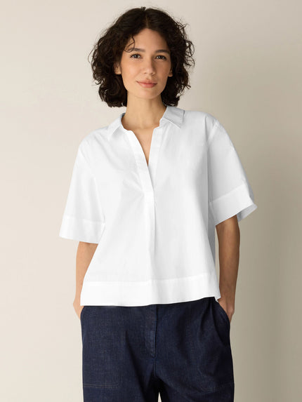 ORGANIC COTTON POPLIN SPLIT NECK TOP