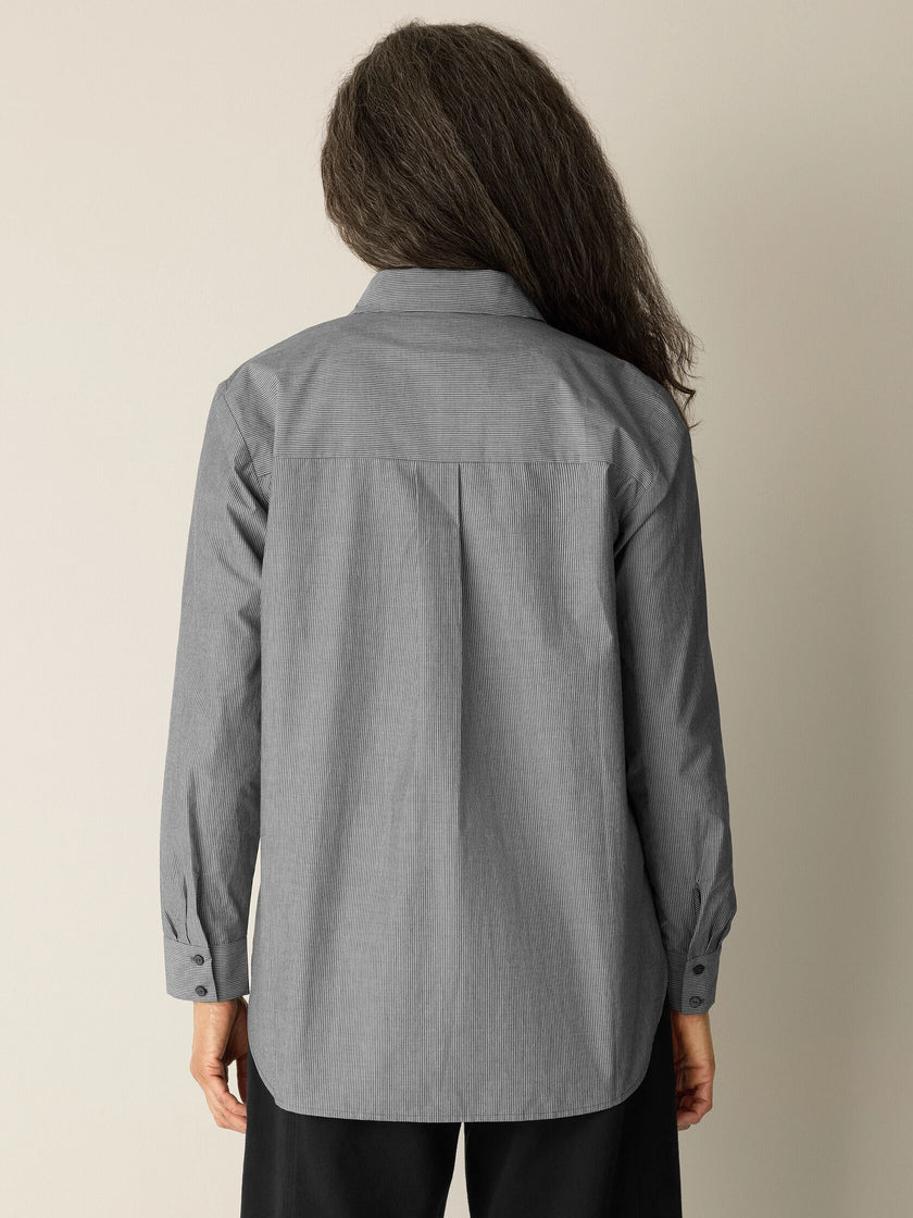 STRIPED ORGANIC COTTON POPLIN CLASSIC COLLAR SHIRT