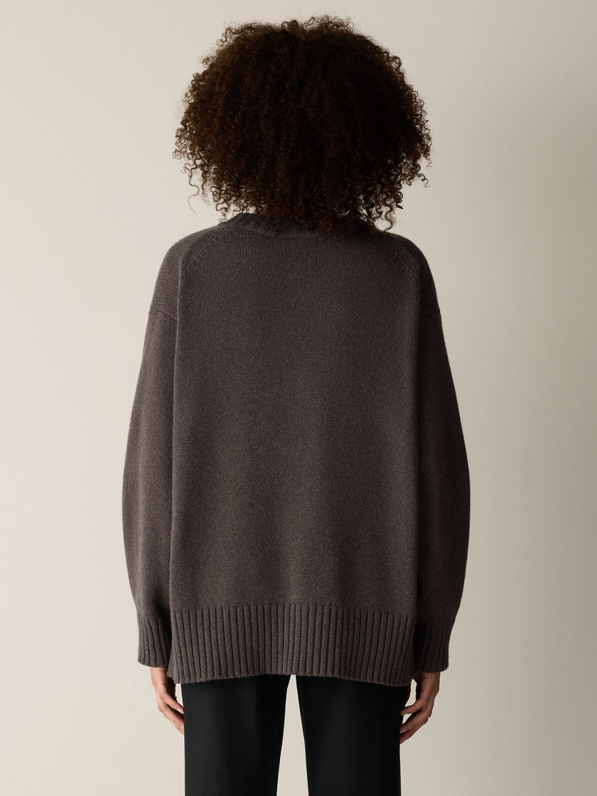 COTTON AND RECYCLED CASHMERE CREW NECK LONG TOP