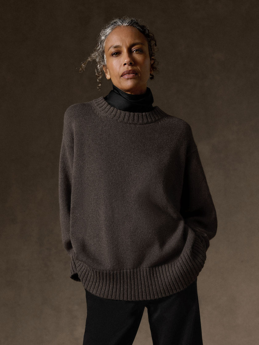 COTTON AND RECYCLED CASHMERE CREW NECK LONG TOP