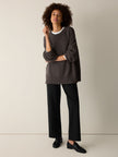 COTTON AND RECYCLED CASHMERE CREW NECK LONG TOP