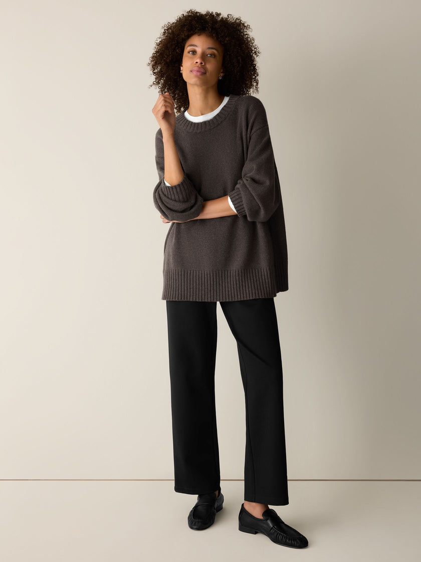 COTTON AND RECYCLED CASHMERE CREW NECK LONG TOP