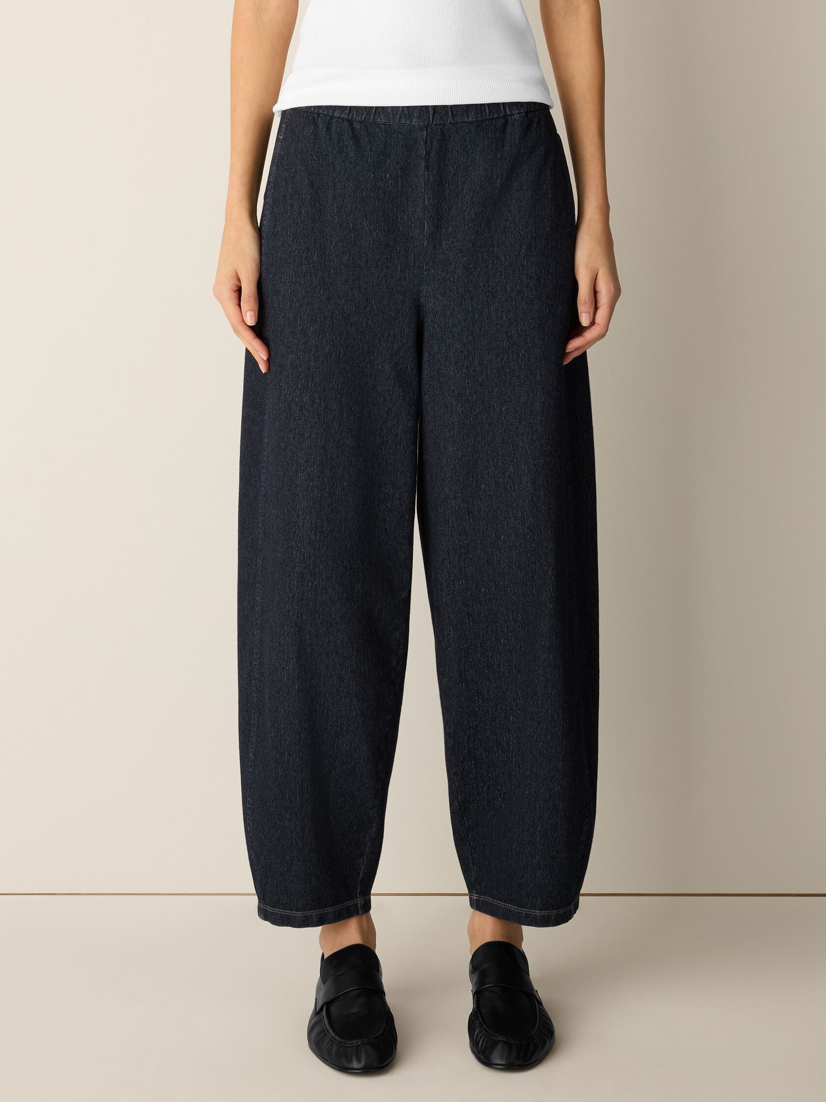 COTTON INDIGO KNIT DENIM LANTERN PANT