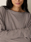 STRIPED ORGANIC COTTON SLUB BATEAU NECK TOP IN TRUFFLE