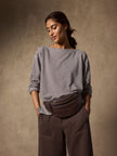 STRIPED ORGANIC COTTON SLUB BATEAU NECK TOP IN TRUFFLE