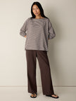 STRIPED ORGANIC COTTON SLUB BATEAU NECK TOP IN TRUFFLE