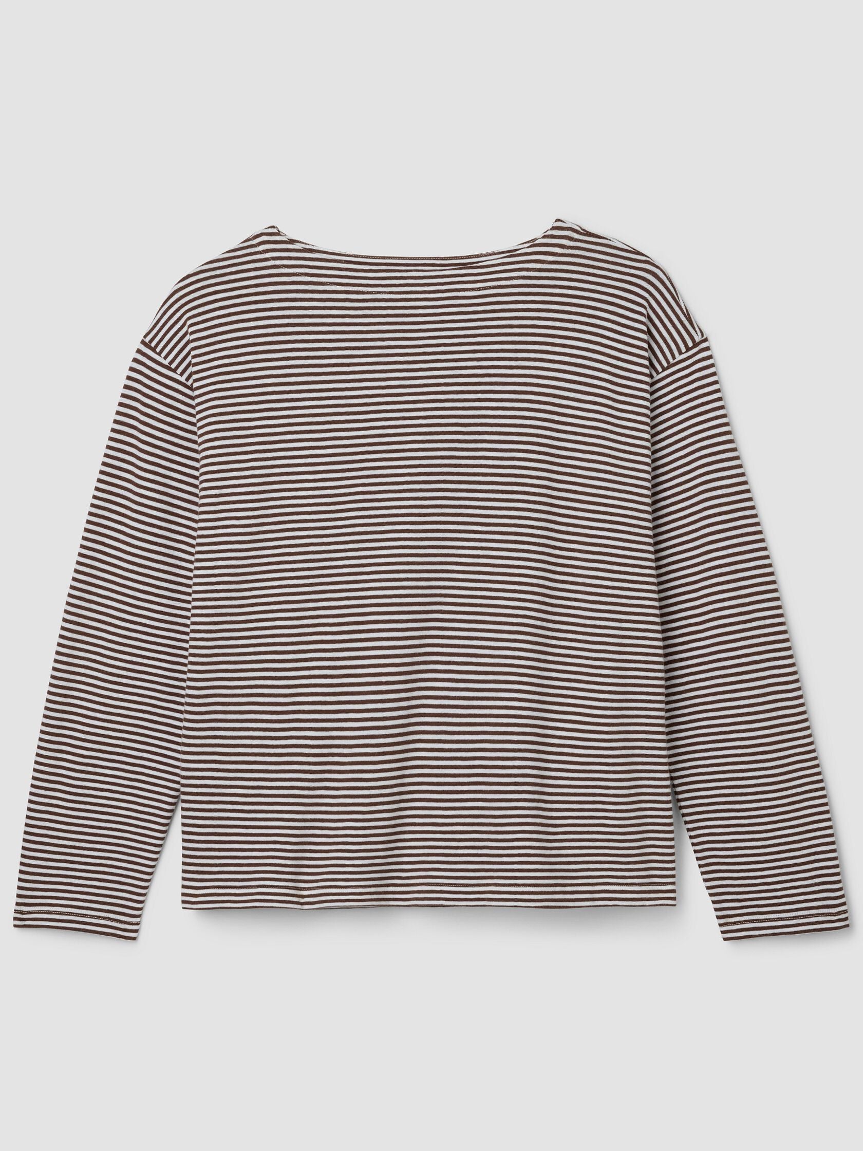 STRIPED ORGANIC COTTON SLUB BATEAU NECK TOP IN TRUFFLE