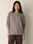 STRIPED ORGANIC COTTON SLUB BATEAU NECK TOP IN TRUFFLE