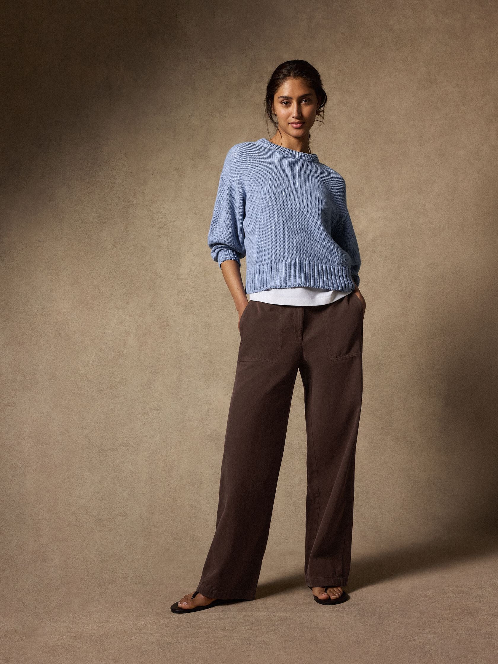 GARMENT DYED UTILITY COTTON WIDE LEG PANT