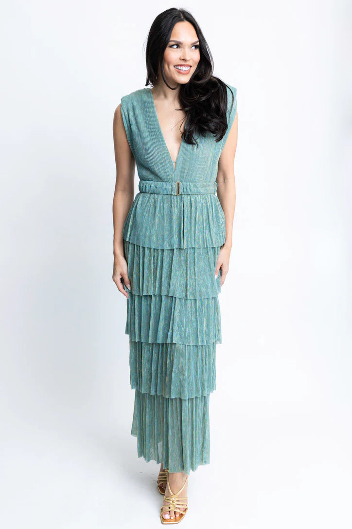 METALLIC DOUBLE VNECK MAXI DRESS