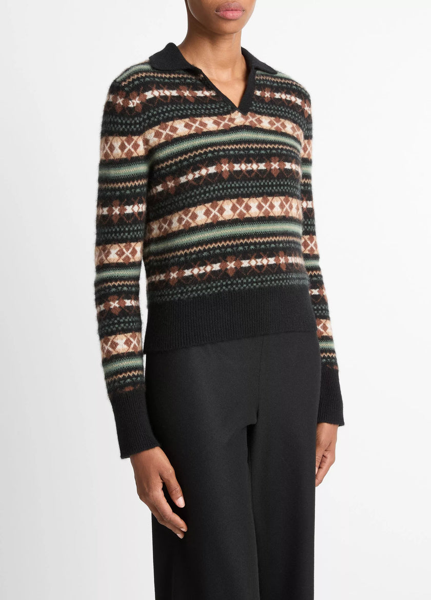 FAIR ISLE CASHMERE POLO SWEATER