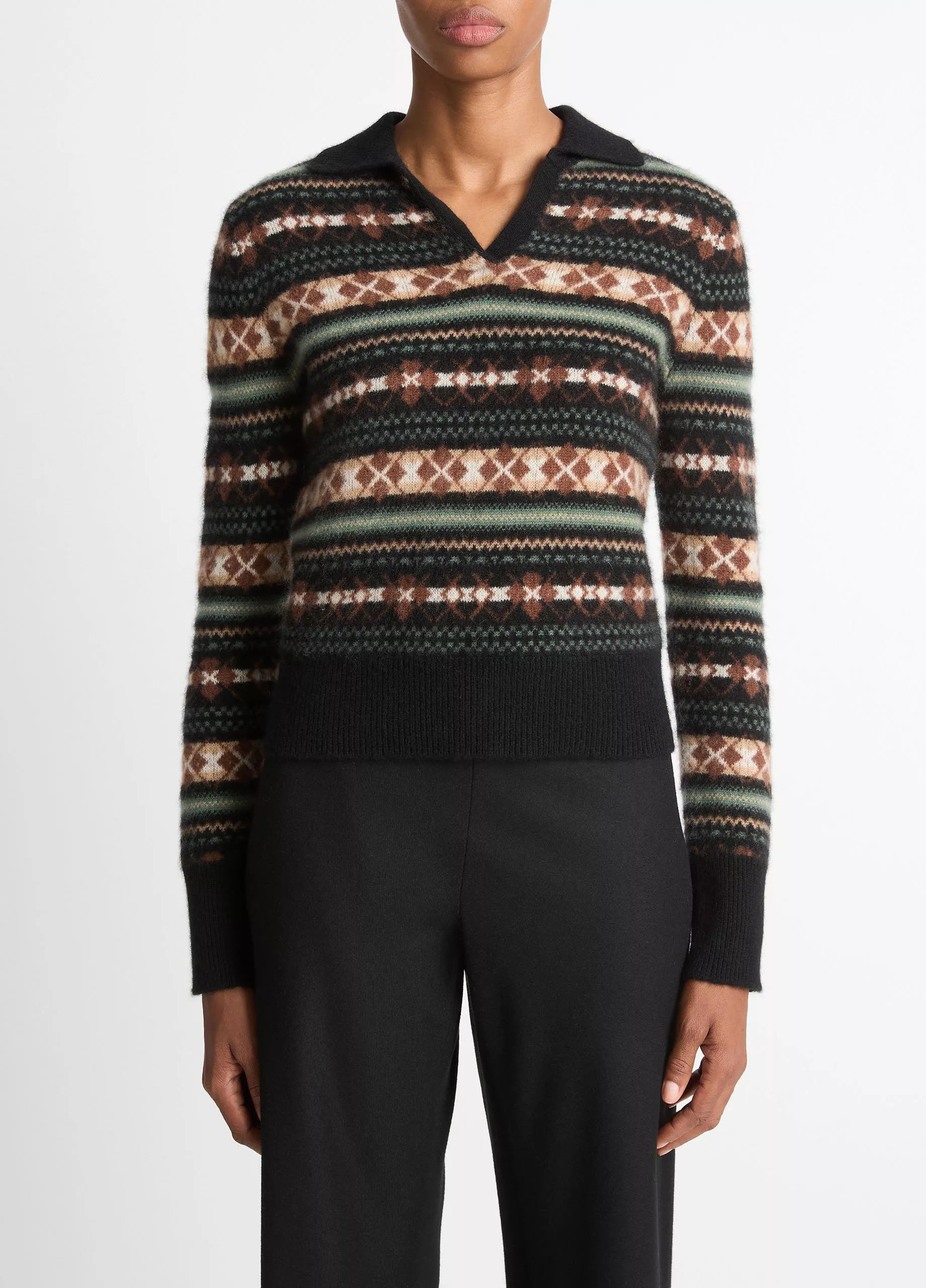 FAIR ISLE CASHMERE POLO SWEATER