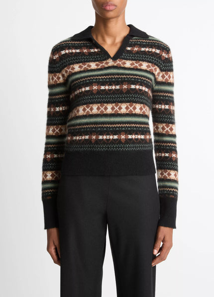 FAIR ISLE CASHMERE POLO SWEATER