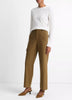 FAUX LEATHER TRIM ITALIAN COTTON STRAIGHT LEG PANT