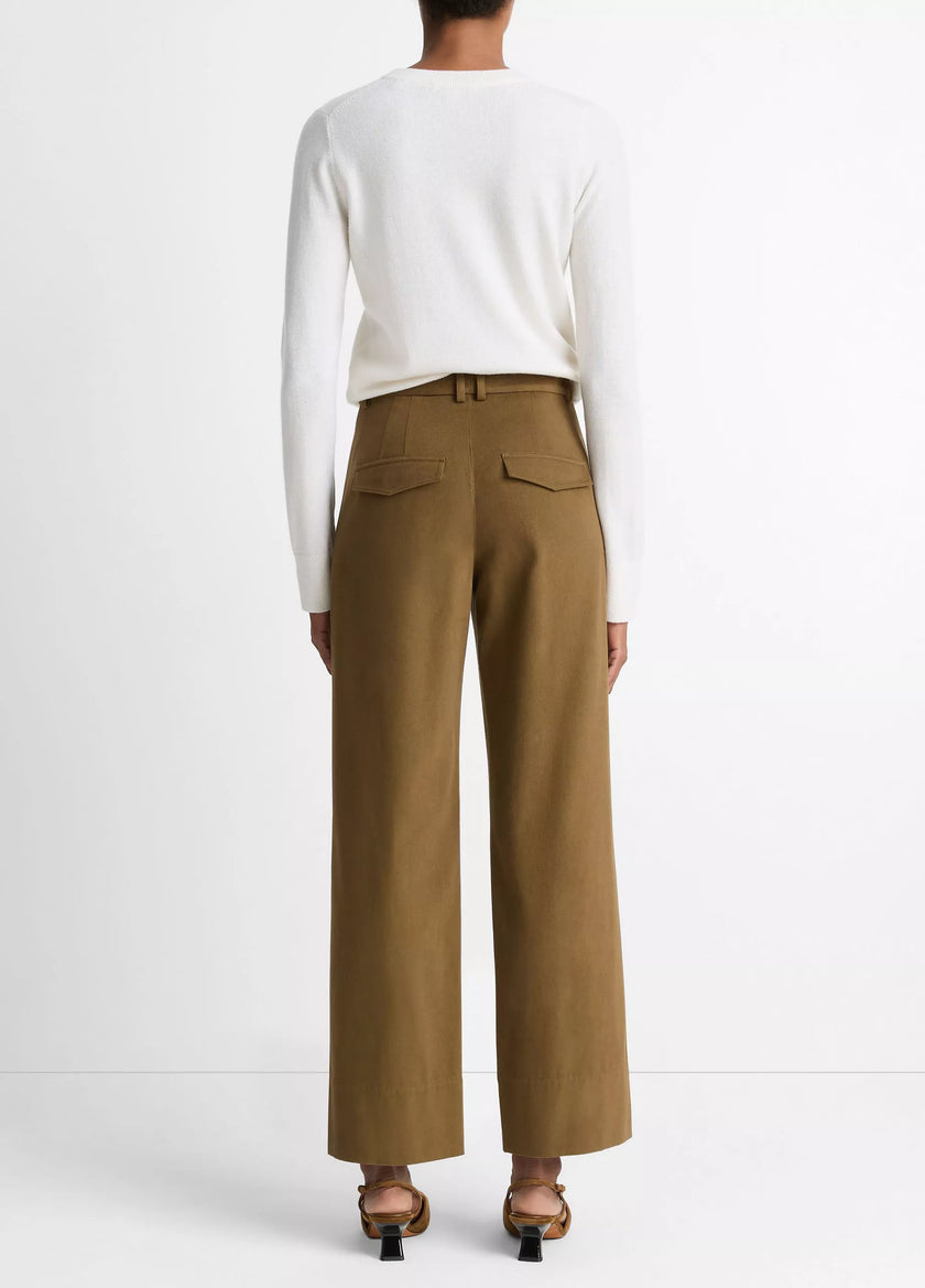 FAUX LEATHER TRIM ITALIAN COTTON STRAIGHT LEG PANT