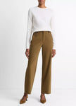 FAUX LEATHER TRIM ITALIAN COTTON STRAIGHT LEG PANT