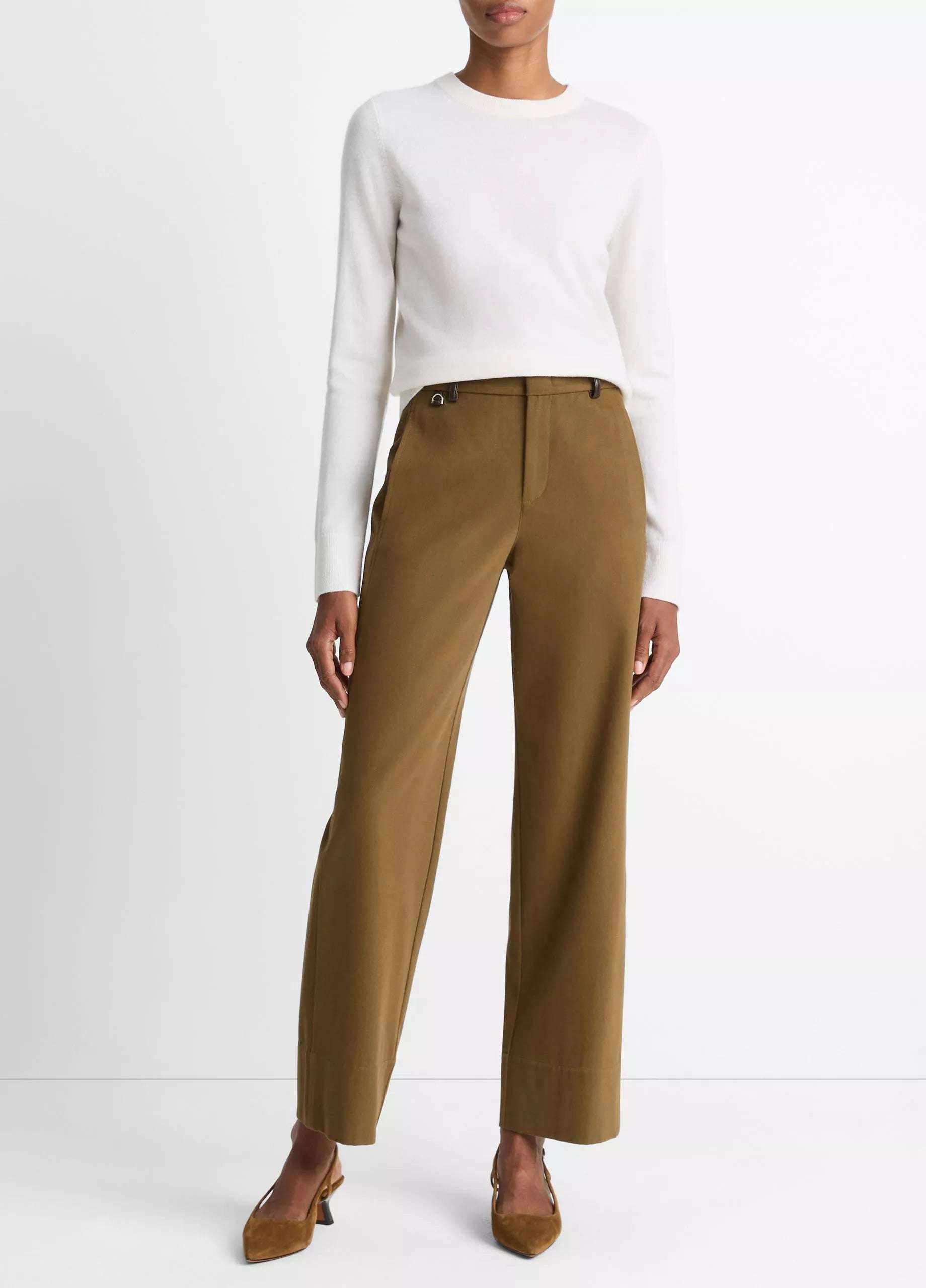 FAUX LEATHER TRIM ITALIAN COTTON STRAIGHT LEG PANT