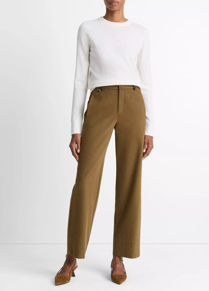 FAUX LEATHER TRIM ITALIAN COTTON STRAIGHT LEG PANT