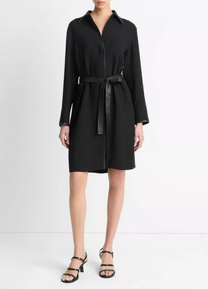 FAUX LEATHER TRIM SHIRT DRESS