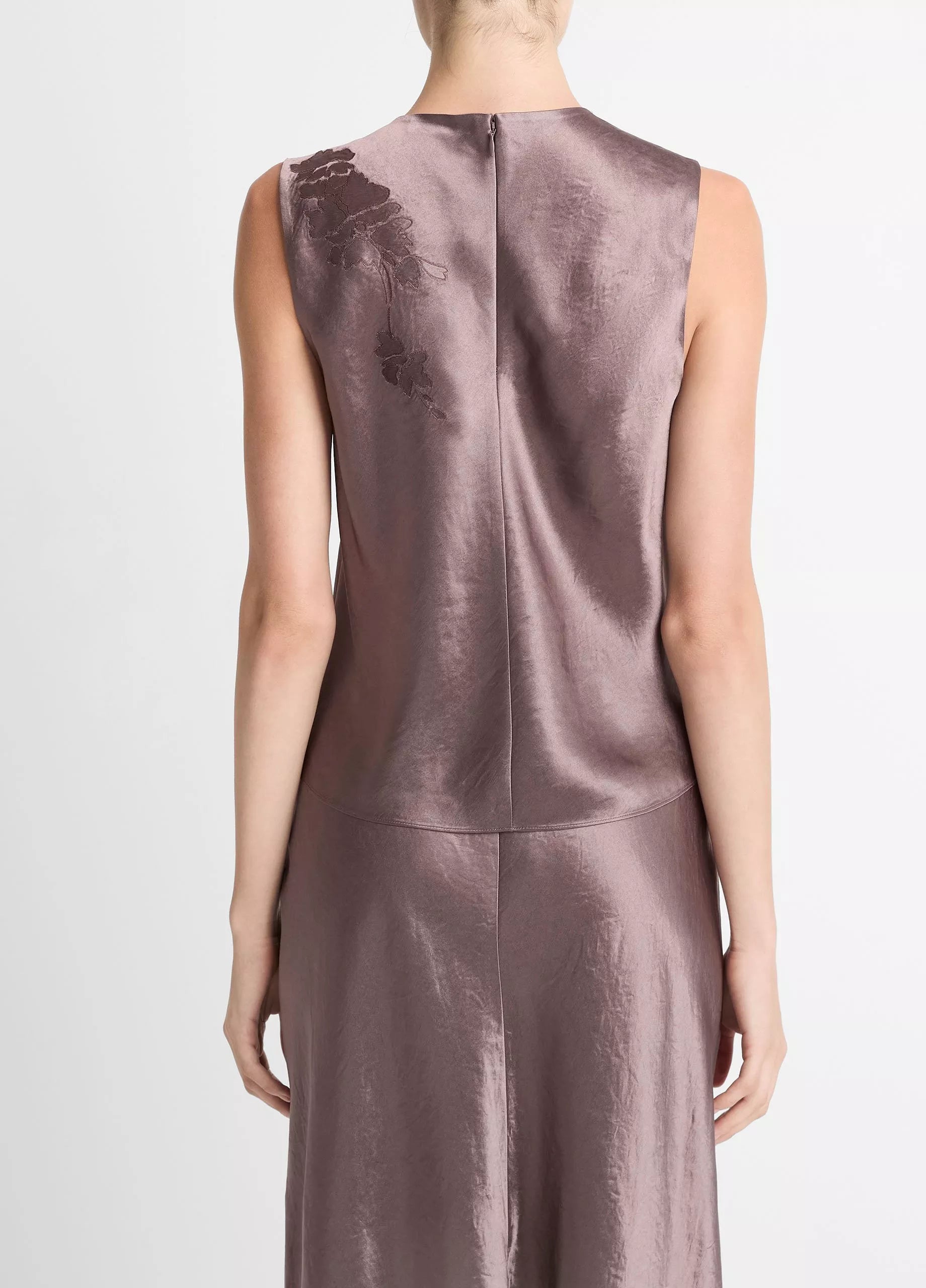 FLORAL EMBROIDERED SATIN SHELL